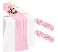 Showgeous Paquete de 2 Caminos de Mesa de Gasa Rosa Claro 55x300cm Caminos de Mesa de Gasa Boho Decoraciones románticas y rústicas para mesas de Bodas, Baby Showers, cumpleaños