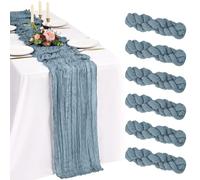 Showgeous Paquete de 6 Caminos de Mesa de Gasa Azul empolvado 55x300cm Caminos de Mesa de Gasa Boho Decoraciones románticas y rústicas para mesas de Bodas, Baby Showers, cumpleaños