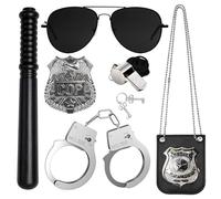 SHOWHEEL 6 Piezas Disfraz de Policia para Niños, Accesorios , Esposas de Policía, Insignias de Gafas de Sol, Detective Policía Juguete Kit, para Halloween Fiesta Carnaval Juego de Roles
