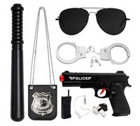 SHOWHEEL Accesorios de Disfraz Policia Niños,con Esposas,Walkie-talkie,Pistola,Placa de Policía,Silbato,Porra y Otros Accesorios de Juguete para Halloween Fiesta Carnaval Cosplay