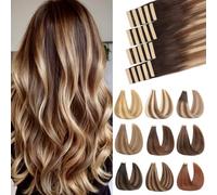 ShowJarlly Extensiones Adhesivas Pelo Natural 20pcs Extensiones Pelo Natural 45cm Marrón Oscuro con Castaño y Oro Ceniza Extensiones de Cabello Naturales Cabello Humano 40g(18inch,2/6/18K#)
