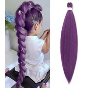 ShowJarlly Extensiones de cabello trenzado preestirado de 76 cm, sin nudos, 1 paquete de trenzas fáciles de ajustar con agua caliente, trenzas de caja Yaki con textura de ganchillo (76 cm, morado