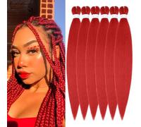 ShowJarlly Pelo Sintetico Para Trenzas 6 PCS 30 Pulgadas Pre-Stretched Braiding Hair Para Trenzas Easy Braids Yaki Texture Pelo Sintético Crochet Ombre Trenzado Extensión del Cabello Red#