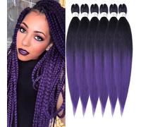 ShowJarlly Pelo Sintetico Para Trenzas 6 PCS 30 Pulgadas Pre-Stretched Braiding Hair Para Trenzas Easy Braids Yaki Texture Pelo Sintético Crochet Ombre Trenzado Extensión del Cabello 1B/Purple#