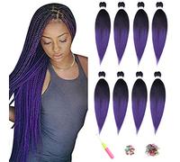 ShowJarlly Pelo Sintetico Para Trenzas 8 PCS 26" Pre-Stretched Braiding Hair Para Trenzas Easy Braids Yaki Texture Pelo Sintético Crochet Ombre Trenzado Extensión del Cabello T1B#PURPLE