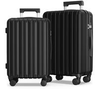 SHOWKOO Juego de maletas de 2 piezas de carcasa rígida expandible PC + ABS ligero duradero equipaje de viaje con 4 ruedas giratorias TSA Lock 61.0 cm 71.1 cm, color negro, Black, Juego de equipaje