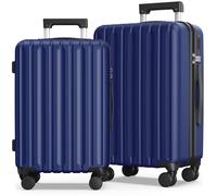 SHOWKOO Juego de maletas de 2 piezas de carcasa rígida expandible PC + ABS ligero duradero equipaje de viaje con 4 ruedas giratorias TSA Lock 61.0 cm 71.1 cm, azul profundo, Azul oscuro., Juego de