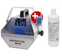 Showlite BM-60 Máquina de Burbujas 60W con mando a distancia por radio y 1L Eurolite Fluido UV azul (tanque de 0,6l, 2-3 horas de duración con tanque lleno, efecto fiesta, Disco Bubbles)