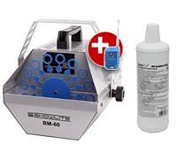 Showlite BM-60 Máquina de Burbujas SET in luido UV rojo, 9 kg | DJs, potente ventilador, motor potente para rotación uniforme, aprox. 20-24 revoluciones por minuto, tanque de 0, 9 kg