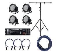 Showlite FLP-144W focos SET de 4, incl. DMX Controller Master Pro USB + tripode + cable