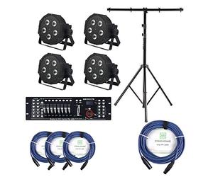 Showlite FLP-5x9W Focos SET in ontrolador DMX Master Pro USB, Truss de Luz y Cable (LED-Spots, Tecnología de Iluminación, Set Completo, Trípode, Cable DMX, 1m, 3m)
