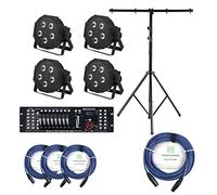 Showlite FLP-5x9W Focos SET incl. Controlador DMX Master Pro USB, Truss de Luz y Cable (LED-Spots, Tecnología de Iluminación, Set Completo, Trípode, Cable DMX, 1m, 3m)
