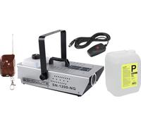 Showlite SN-1200 Set de Máquina de Humo (1200 vatios, 350m³ de salida de humo/min, 7 min de calentamiento, mando por cable y por radio, 5 L de líquido para humo)