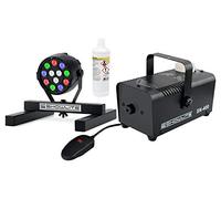 Showlite SN-400 Máquina de Humo DJ Set L - Ideal para escenarios pequeños - Colorea tu humo en casi cualquier tono - Máquina de humo y foco utilizables juntos o por separado - incluye 1 l de fluido