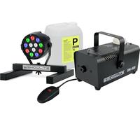 Showlite SN-400 Máquina de Humo DJ Set XL - Ideal para escenarios pequeños - Colorea tu humo en casi cualquier tono - Máquina de humo y foco utilizables juntos o por separado - incluye 5 l de fluido
