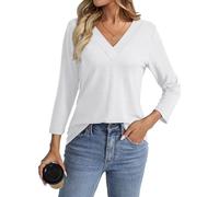 shownicer Camiseta de manga 3/4 para mujer, cuello en V, camiseta de verano, informal, básica, A blanco., XL