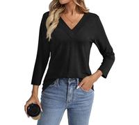 shownicer Camiseta de manga 3/4 para mujer, cuello en V, camiseta de verano, informal, básica, A negro., L