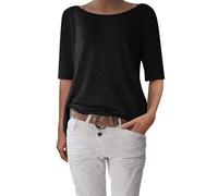 shownicer Camiseta de media manga para mujer, elegante, cuello en U, camiseta de verano, camiseta básica, A negro., M