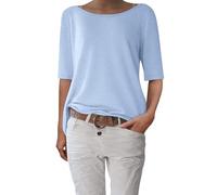 shownicer Camiseta de media manga para mujer, elegante, cuello en U, camiseta de verano, camiseta básica, A azul claro., M