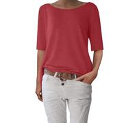 shownicer Camiseta de media manga para mujer, elegante, cuello en U, camiseta de verano, camiseta básica, A rojo., M