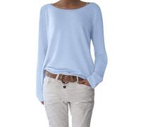 shownicer Camiseta para mujer, elegante, cuello en U, camiseta básica de manga larga, parte superior informal, A azul claro., M