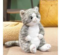 shownicer Gato de peluche sentado de 45 cm, simulación de pelo corto, bonito y elegante, lazo de tela suave, cojín decorativo para niños, adultos, amigos (gris, 45 cm)