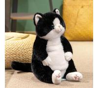 shownicer Gato de peluche sentado de 45 cm, simulación de pelo corto, bonito y elegante, lazo de tela suave, cojín decorativo para niños, adultos, amigos (negro, 45 cm)