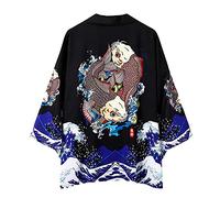 shownicer Kimono Japonés Unisex para Hombre Cardiqan Albornoz Bata Mangas Tres Cuartos con Yin Yang Suelto Y Estampado De Dragón Blusa De Verano Suelta Unisex Yukata Top E L