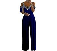shownicer Monos de Vestir Mujer Elegante Verano Largo Talla Grande Sin Mangas Mono de Color Sólido Pantalones Anchos de Rectos Playsuit Fiesta de Noche B Azul S