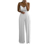 shownicer Monos de Vestir Mujer Elegante Verano Largo Talla Grande Sin Mangas Mono de Color Sólido Pantalones Anchos de Rectos Playsuit Fiesta de Noche Z Blanco L