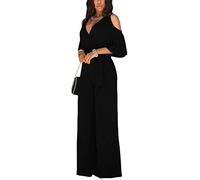 shownicer Monos Mujer Manga Corta Mono de Una Pieza Elegante Mono Vestir Trabajos Peleles Verano Suave Jumpsuits Playsuits con Hombros Descubiertos A Negro XXL