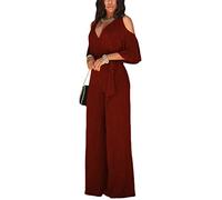 shownicer Monos Mujer Manga Corta Mono de Una Pieza Elegante Mono Vestir Trabajos Peleles Verano Suave Jumpsuits Playsuits con Hombros Descubiertos A Vino Rojo XXL