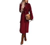 shownicer Mujer Abrigo Lana Chaqueta Trenchcoat Vestidos de Invierno Mujer Largos Cuello Larga Navidad Suéter Elegante Casual Abrigo de Invierno A Vino Tinto M