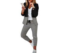 shownicer Mujer Conjunto de Traje de Negocios Blazer de Manga Larga y Pantalones de Traje Dos Piezas Set para Oficina y Bodas Elegante Chaquetas de Traje Casual + Pantalones C Negro L