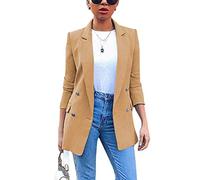shownicer Mujer Manga Larga Blazer Elegante Oficina Negocios OL Traje De Chaqueta Sólido Slim Fit Abrigo Cardigan Outwear Top B Caqui XS