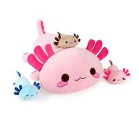 Shownicer Peluche de Axolotl Kawaii - Mamá y 3 Bebés Cojín de Felpa, Almohada Muñeca, Cojín de Lanzamiento - Regalo para Niños y Niñas