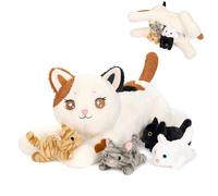 shownicer Peluche de gato de peluche, 5 unidades, juguete de peluche Kawaii, cojín de felpa, regalo para adultos, niños, 3 años (familia de gatos, marrón)