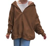 shownicer Sudadera con Capucha para Mujer Chaqueta Deportivo con Cremallera Manga Larga Otoño Invierno Oversized Vintage Outwear Hoodie Marrón XXL