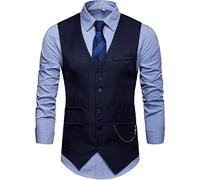 Showu Chalecos Hombre Paisley Elegante Formal Negocios Slim Fit Waistcoat (Armada, S)