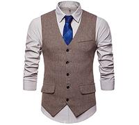 Showu Chalecos Hombre Paisley Elegante Formal Negocios Slim Fit Waistcoat (Espina de Pescado/Caqui3, XL)