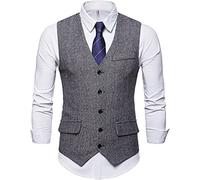 Showu Chalecos Hombre Paisley Elegante Formal Negocios Slim Fit Waistcoat (Espina de Pescado/Negro-Blanco3, XXL)