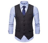 Showu Chalecos Hombre Paisley Elegante Formal Negocios Slim Fit Waistcoat (Espina de Pescado/Negro3, L)