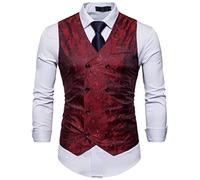 Showu Chalecos Hombre Paisley Elegante Formal Negocios Slim Fit Waistcoat (Rojo, L)