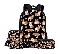 Showudesigns Juego de mochila escolar para niños, mochila pequeña cruzada, estuche 3 en 1, Corgi Paw Cute, Talla única, Mochila para niños
