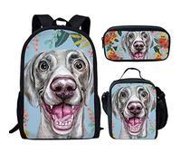 Showudesigns Mochila para niñas con fiambrera, juego de 3 unidades/adolescentes, mochila escolar primaria y bolsa de almuerzo estuche, Flor de perro, talla única, Mochila para niños