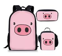 Showudesigns Mochila para niñas con fiambrera, juego de 3 unidades / bolsa de escuela primaria y lonchera para niños adolescentes, Pig Bink, Talla única, Mochila para niños