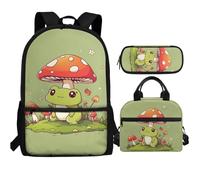 Showudesigns Mochila para niños con lonchera para niñas de 8 a 10, 10 a 12 años, juego de estuche 3 en 1, Cute Mushroom Frog 2, Taille unique