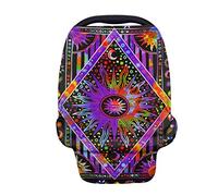 Showudesigns Planet - Funda elástica bohemia para asiento de coche para bebé niña multifunción para lactancia materna, toldos para asiento de coche, funda para silla alta/cochecito - Indian Hippie Sun Moon