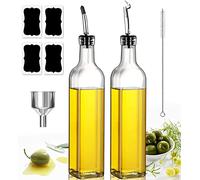 Showvigor Aceitera de Vidrio, 2PCS 500 ml Botella Dispensadora Aceite con Embudo, Tapa Antiincrustante, Botella Aceite para Cocina y Barbacoa