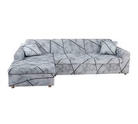 ShowyLive Juego de 2 Fundas Sofas 2 y 3 Plazas Ajustables Funda Cubre Sofá Chaise Longue Elásticas para Forma L Extraíbles Lavables (2 Plazas+3 Plazas, Azul/Blanco)